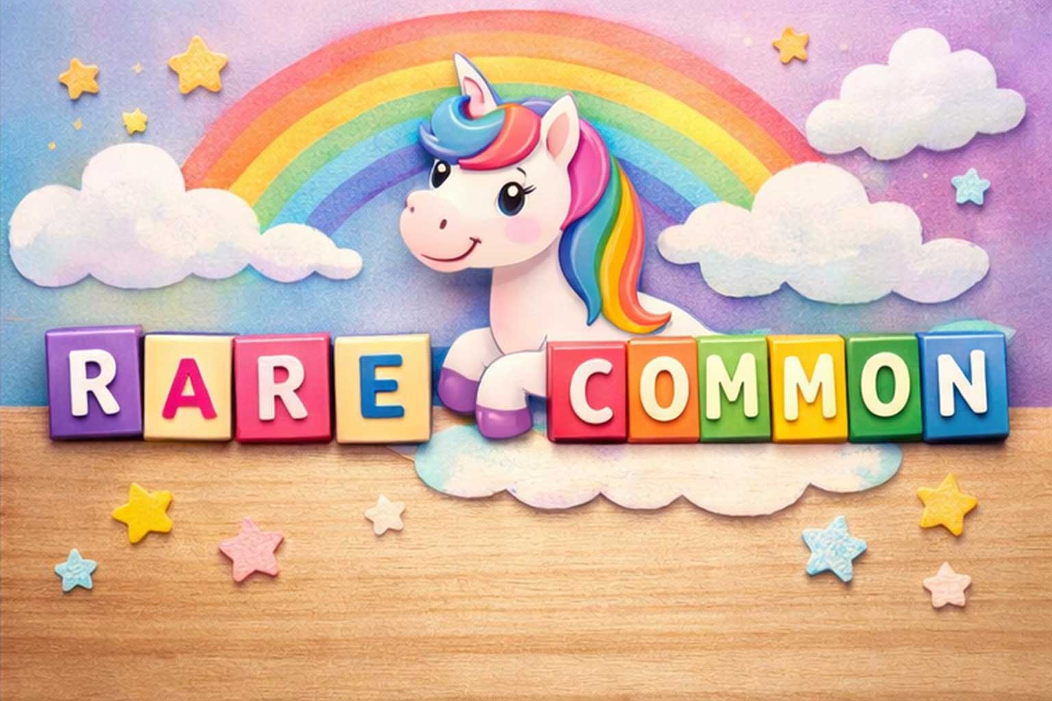 Playful unicorn name rarity image with rainbow letters